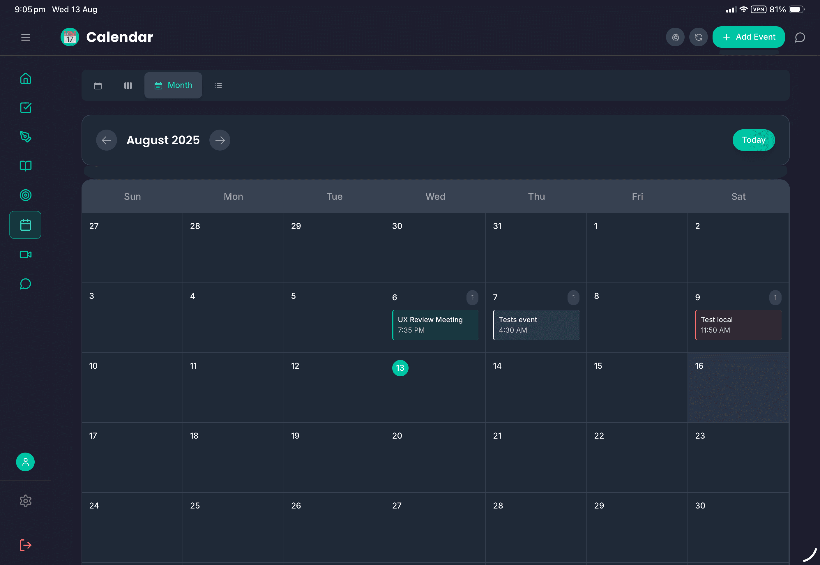 FloHub calendar integration showing multiple synced calendars