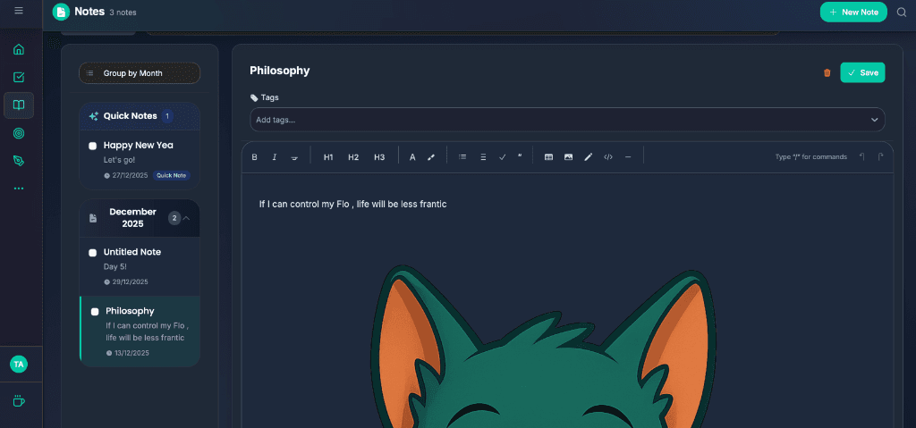 FloHub Creative Notes Interface
