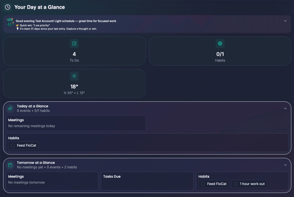 FloHub Daily Planning Dashboard
